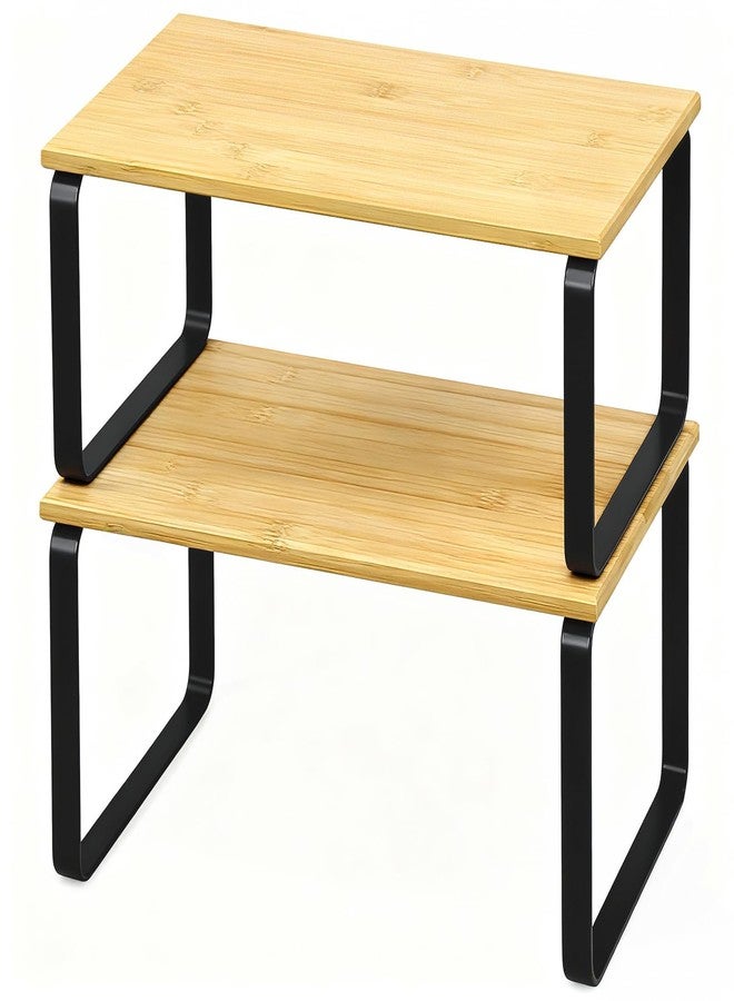 JMLHMXC Cabinet Storage Rack, 2-Piece Kitchen Countertop Shelf, Kitchen Storage Rack, Spice Rack, Stackable, Expandable - Black Legs - Image 1